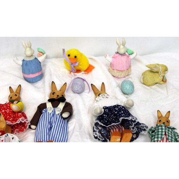 Lotte Sievers Hahn Bunnies Hand Carve Basal Wood Family 11pc Set Germany Flaws - Picture 12 of 12